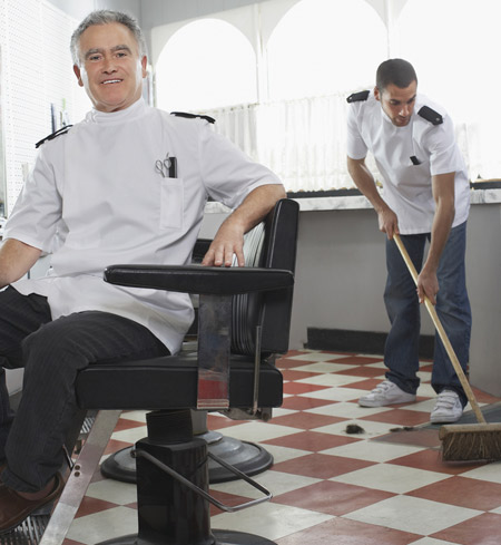 an apprentice usually has to do the dirty work - in barber shops too!