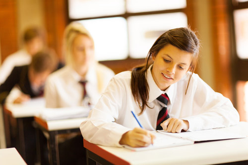 student happily studying